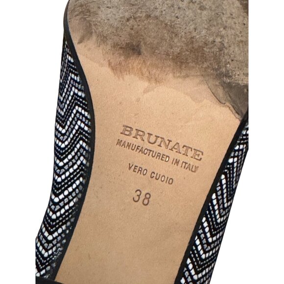 Brunate Womens Italian Made Black & White Chevron Heeled Pumps EU 38 US 7.5 Leat - Picture 2 of 11